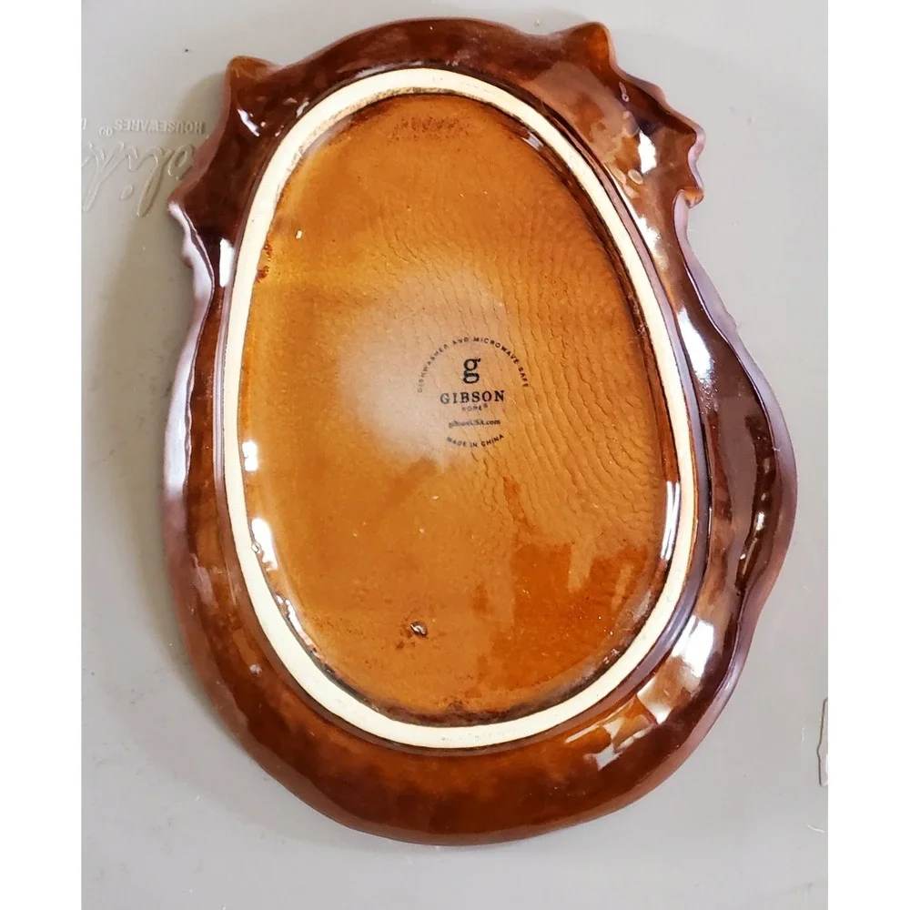 Gibson Home Fox Ceramic Serving Platter Brown Woodland Decorative Tray Dish